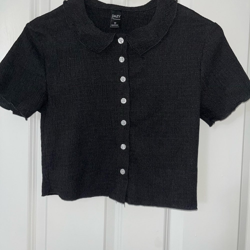 Black Button-Up Cropped Shirt